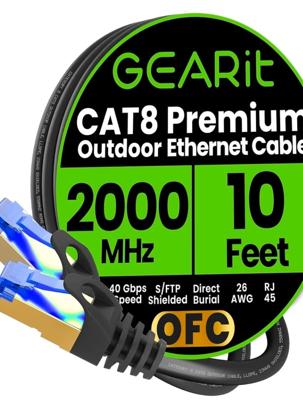 Cat8 10ft Ethernet Cable | 40Gbps | 2000MHz | RJ45 LAN Gaming | NEW IN BOX|